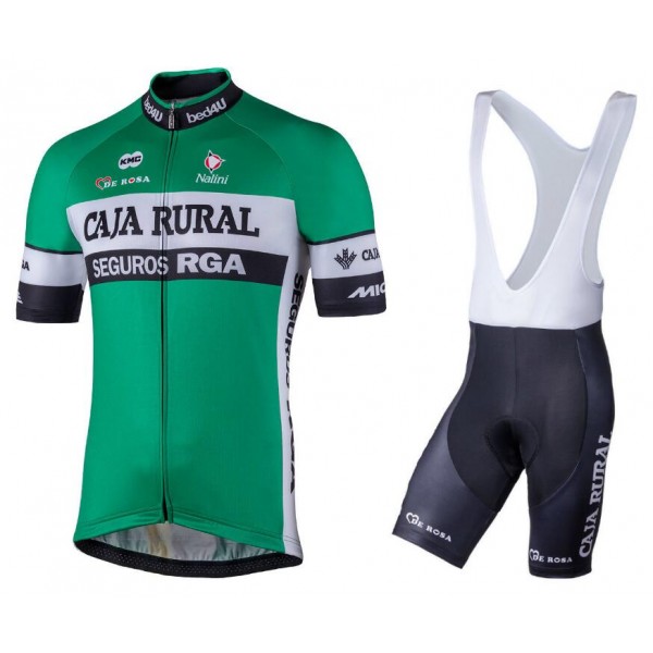 2018 CAJA RURAL Fietskleding Set Wielershirt Korte Mouw+Korte Fietsbroeken Bib