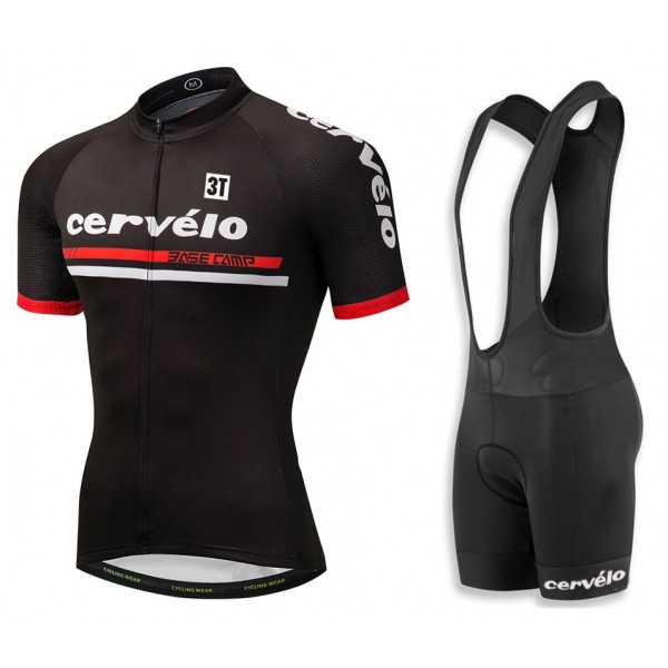 2018 Cervelo 3T Zwart Fietskleding Set Wielershirt Korte Mouw+Korte Fietsbroeken Bib