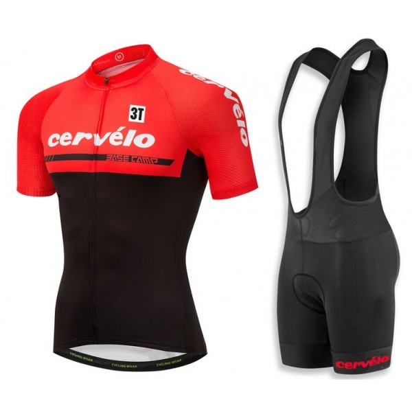 2018 Cervelo 3T Rood Fietskleding Set Wielershirt Korte Mouw+Korte Fietsbroeken Bib