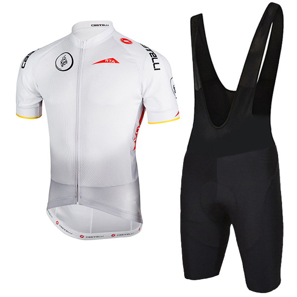 2018 Dubai Tour Wit Fietskleding Set Wielershirt Korte Mouw+Korte Fietsbroeken Bib