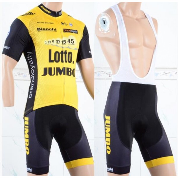 LottoNL-Jumbo 2018 Fietskleding Set Wielershirt Korte Mouwen+Korte Fietsbroeken Bib