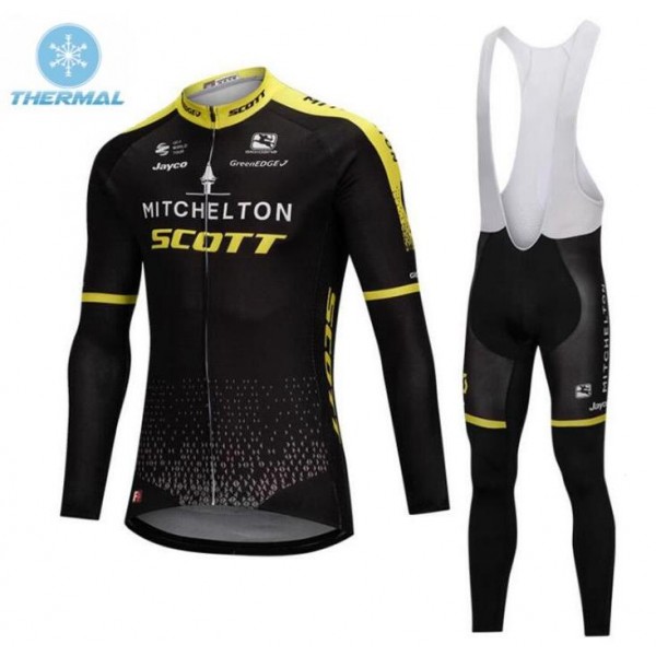 Mitchelton Scott 2018 Winter Fietskleding Wielershirt Lange Mouw+Lange Fietsbroeken Bib