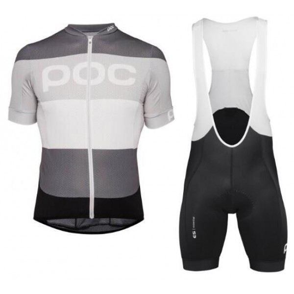 POC Essential Steel Multi Grey Fietskleding Set Wielershirt Korte Mouwen+Korte Fietsbroeken Bib