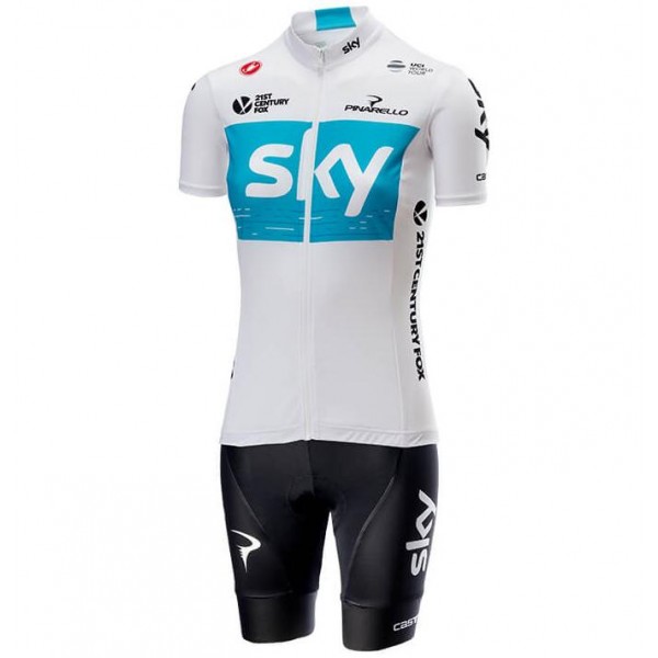 Team Sky 2018 Dame Wit Fietskleding Set Wielershirt Korte Mouw+Korte Fietsbroeken