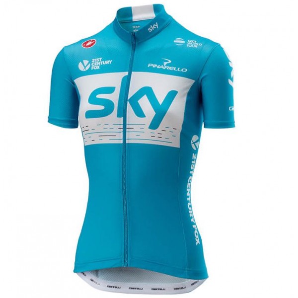 Team Sky 2018 Dame Blauw Wielershirt Korte Mouw