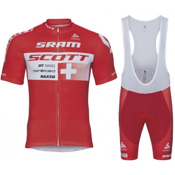 Scott Sram 2018 Swiss Fietskleding Set Wielershirt Korte Mouw+Korte Fietsbroeken Bib