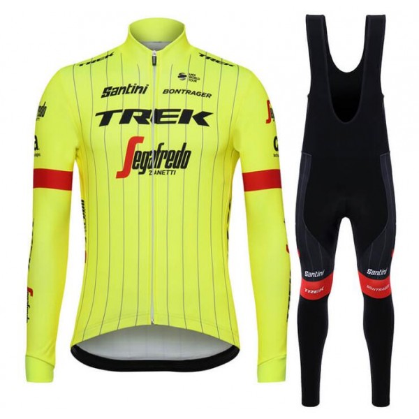 Trek Segafredo 2018 Fluo Geel Fietskleding Set Wielershirt Lange Mouw+Lange Fietsbroeken Bib