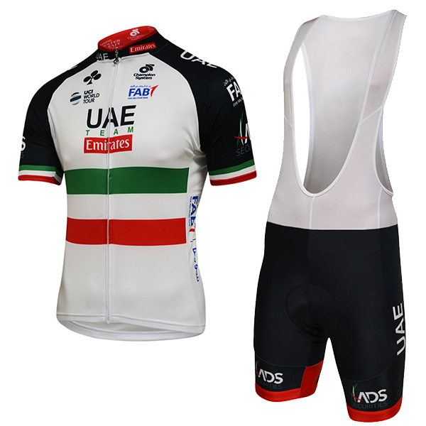 2018 UAE ITALIAN CHAMPION Fietskleding Set Wielershirt Korte Mouw+Korte Fietsbroeken Bib