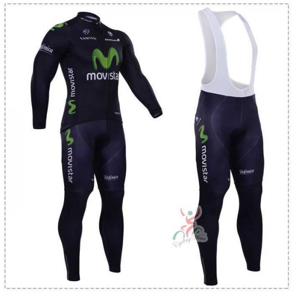 2015 Movistar Fietskleding Set Lange Mouw+Lange Koersbroek