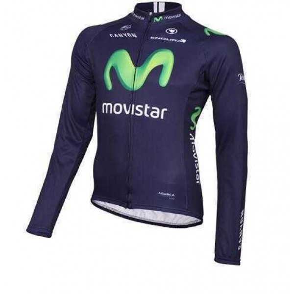 2016 Movistar Wielerkleding Wielershirt Lange Mouw Vliezen Blauw