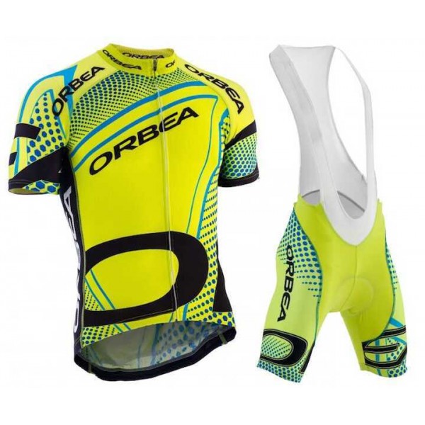 2015 Orbea Fluo Geel Blauw Fietskleding Set Fietsshirt Met Korte Mouwen+Korte Koersbroek