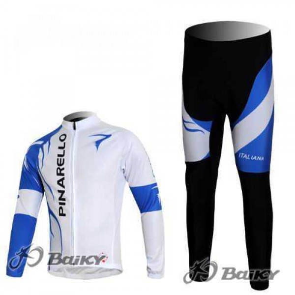 Pinarello Pro Team Wielerkleding Set Wielershirt Lange Mouw+Lange Fietsbroeken Wit Blauw