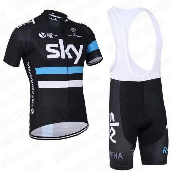 2016 SKY Pro Fietskleding Set Fietsshirt Met Korte Mouwen+Korte Koersbroek Zwart Blauw01