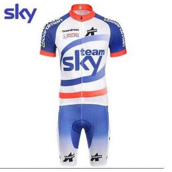 2015 Sky Fietskleding Set Fietsshirt Met Korte Mouwen+Korte Koersbroek Blauw Wit