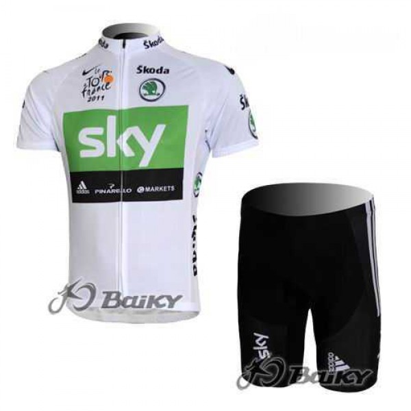 SKY Pro Team Wielerkleding Set Wielershirts Korte+Korte Fietsbroeken Wit Groen