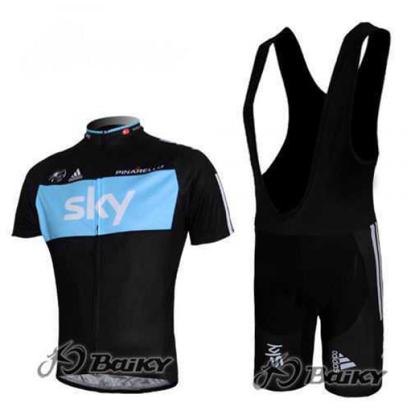 SKY Pro Team Fietskleding Set Fietsshirt Met Korte Mouwen+Korte Koersbroek Zwart Blauw