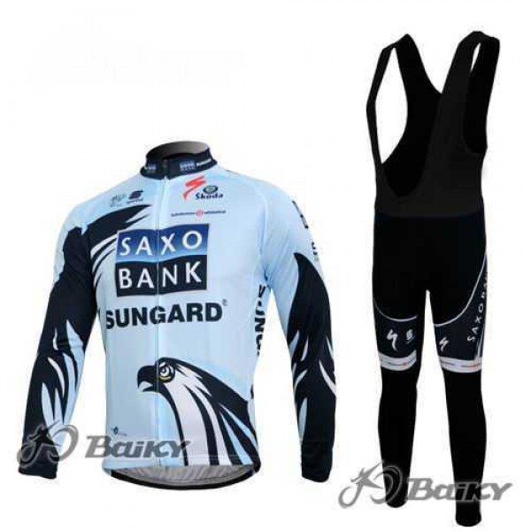 Saxo Bank Sungard Pro Team Wielerkleding Set Wielershirts Lange Mouw+Lange Fietsbroeken Bib Wit Zwart