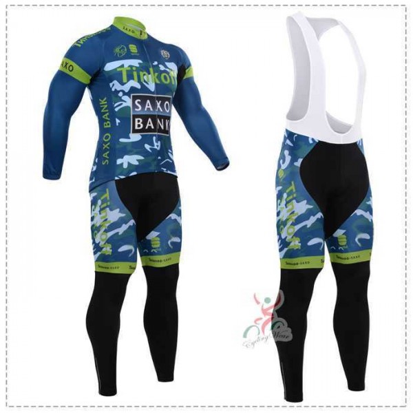 2015 Tinkoff Saxo Bank Camouflage Fietskleding Set Lange Mouw+Lange Koersbroek Groen