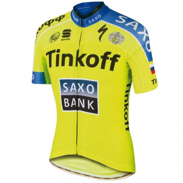 2015 Tinkoff Wielershirt Met Korte Mouwen Geel Blauw