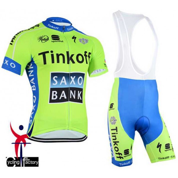 2015 Saxo Bank Tinkoff Fietskleding Set Fietsshirt Met Korte Mouwen+Korte Koersbroek Fluorescence