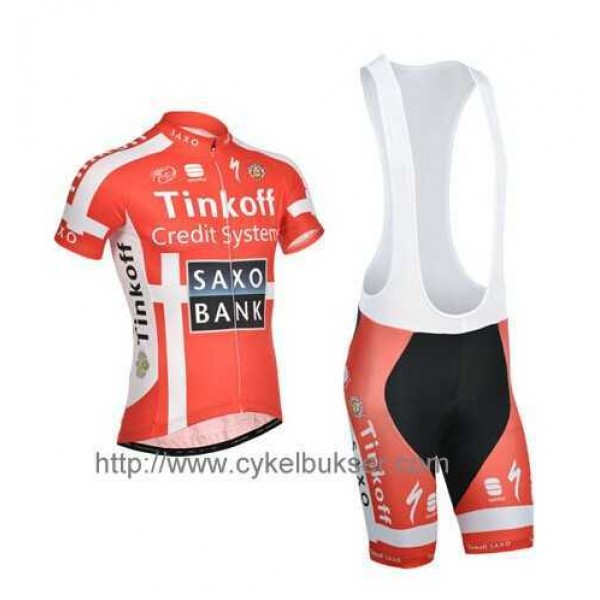 Teams Saxo Tinkoff 2014 Fietskleding Set Fietsshirt Met Korte Mouwen+Korte Koersbroek Rood