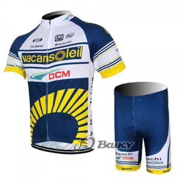 2012 Vacansoleil-DCM Wielerkleding Set Wielershirts Korte+Korte Fietsbroeken Wit Blauw Geel